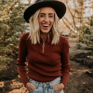 ROOLEE Mistletoe Quarter Zip Long Sleeve Sweater